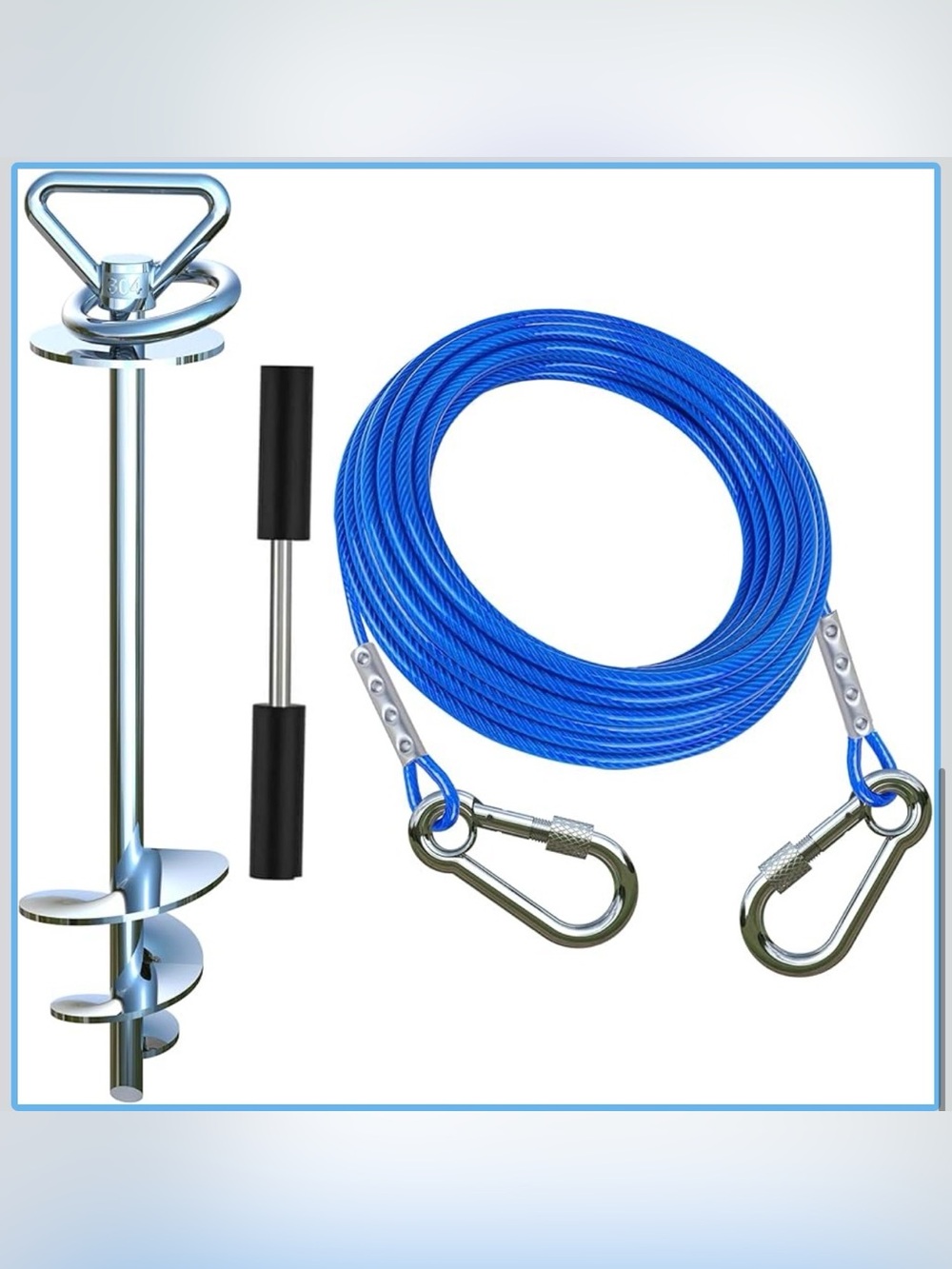 New Heavy Duty Dog Tie Out Cable and Stake 30FT Rust Proof Pet Lead Cable Blue